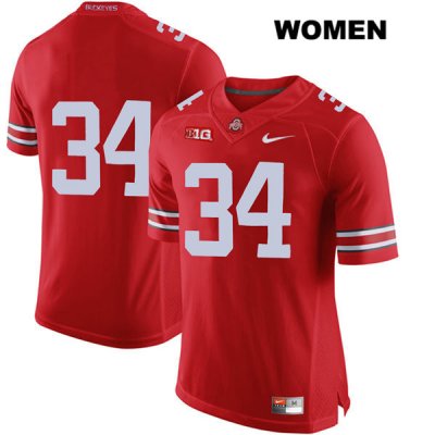 Women's NCAA Ohio State Buckeyes Owen Fankhauser #34 College Stitched No Name Authentic Nike Red Football Jersey OG20L76XI